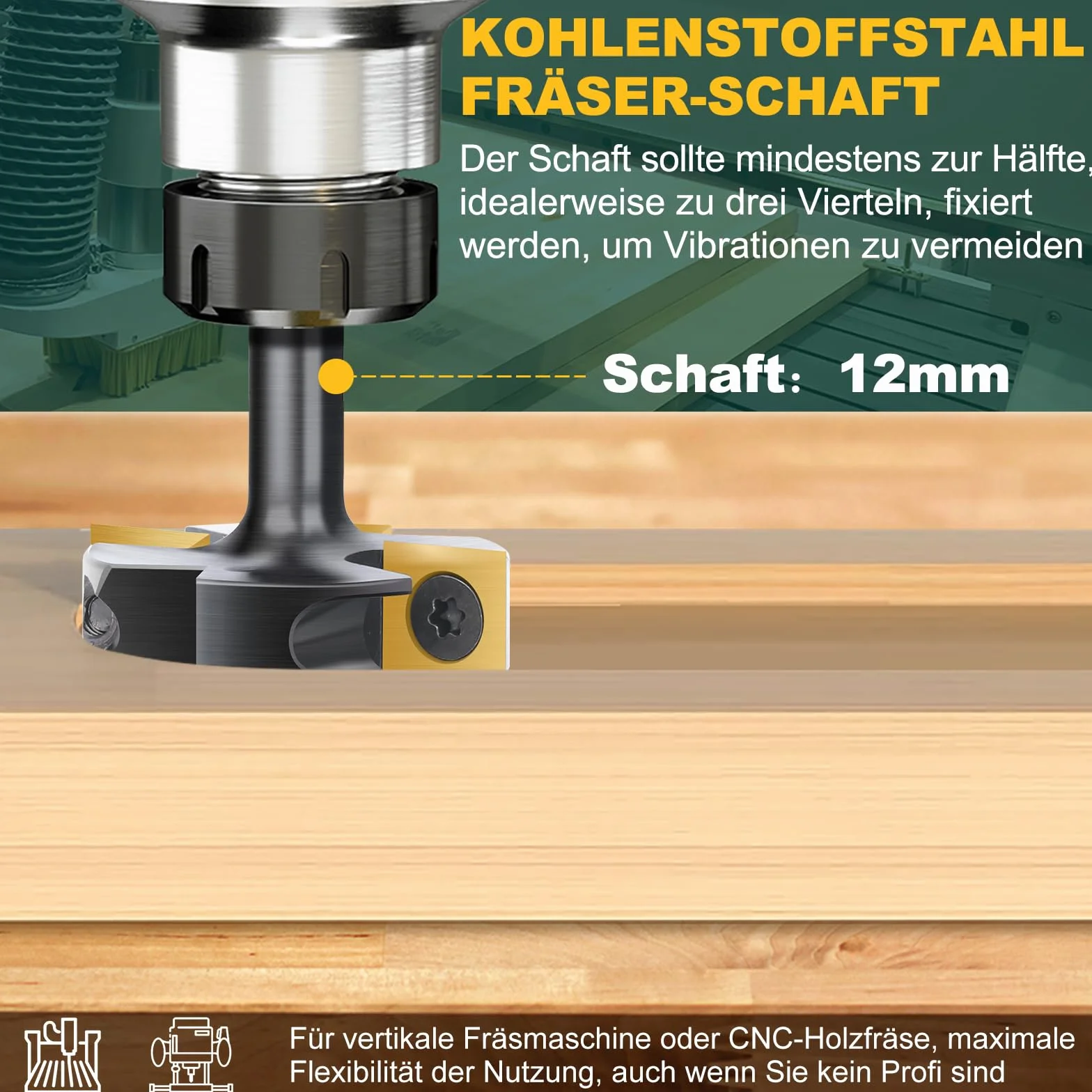 Frez czołowy 12 mm, średnica trzpienia 45 mm, frez do strugania drewna, frez do spłaszczania z twardego metalu TiN-besch, 12 x 12 x 2,2 mm, CNC frez czołowy do frezarek powierzchniowych