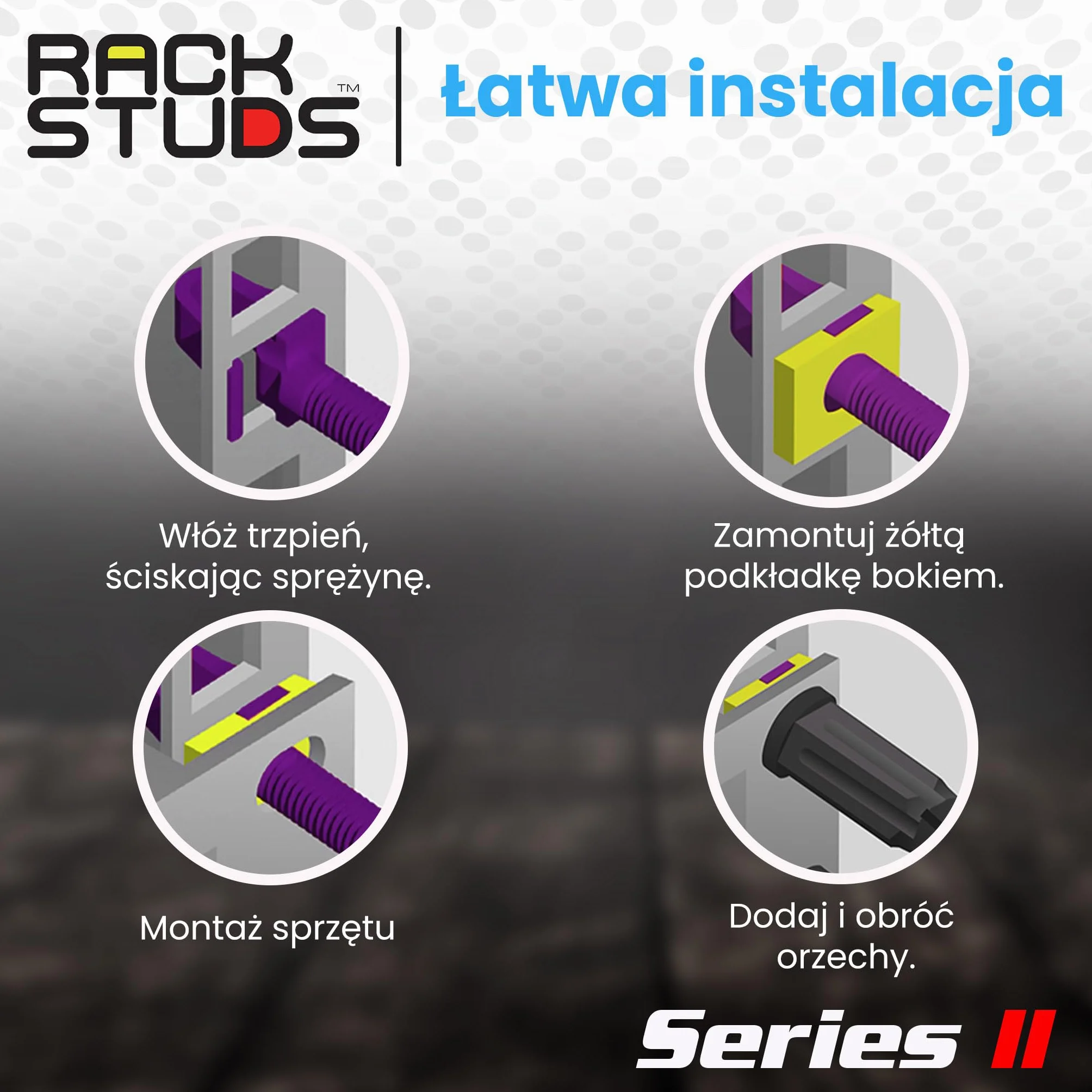 4C Rack Mount Solution II - Śruby do szyn serwerowych 19" kwadratowymi otworami, zamiennik nakrętek do klatek, nakrętki do szaf, śruby do montażu w szafie- 4 sztuki z każdego rozmiaru/koloru