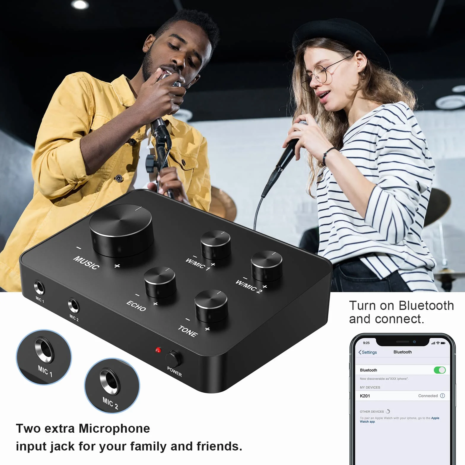 Rybozen Mini przenośny odtwarzacz karaoke, bezprzewodowy mikrofon do karaoke, odtwarzacz Bluetooth, odtwarzacz Mini Home KTV, kompatybilny z telefonami i smartfonami z systemem Android i innymi