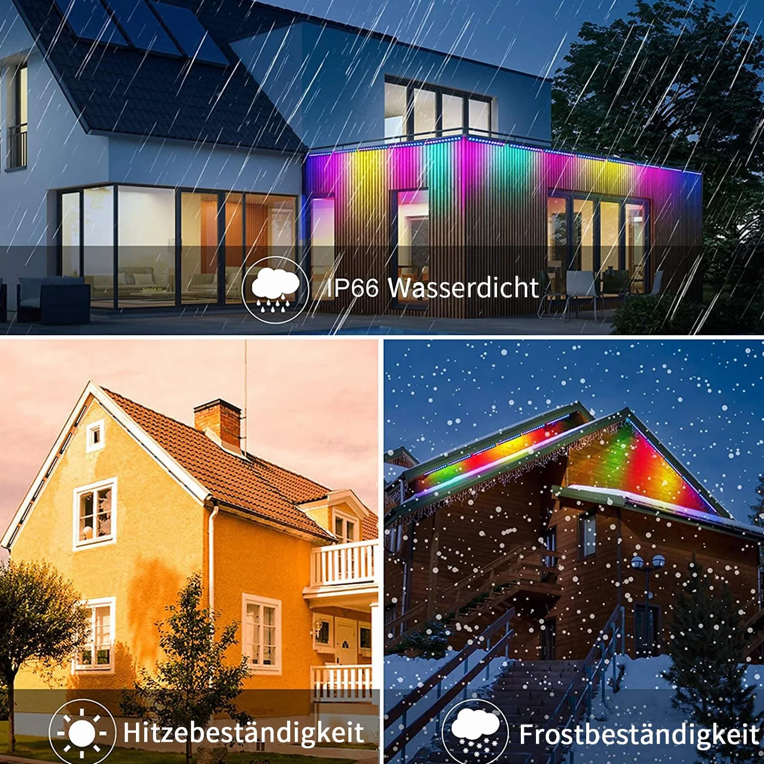 MEIHUA Reflektor RGB 42 W, do zewnątrz, 10 kolorów, 6 jasności, 30 trybów, IP66, oświetlenie ścianowe i LED, efekty świetlne z pilotem zdalnym