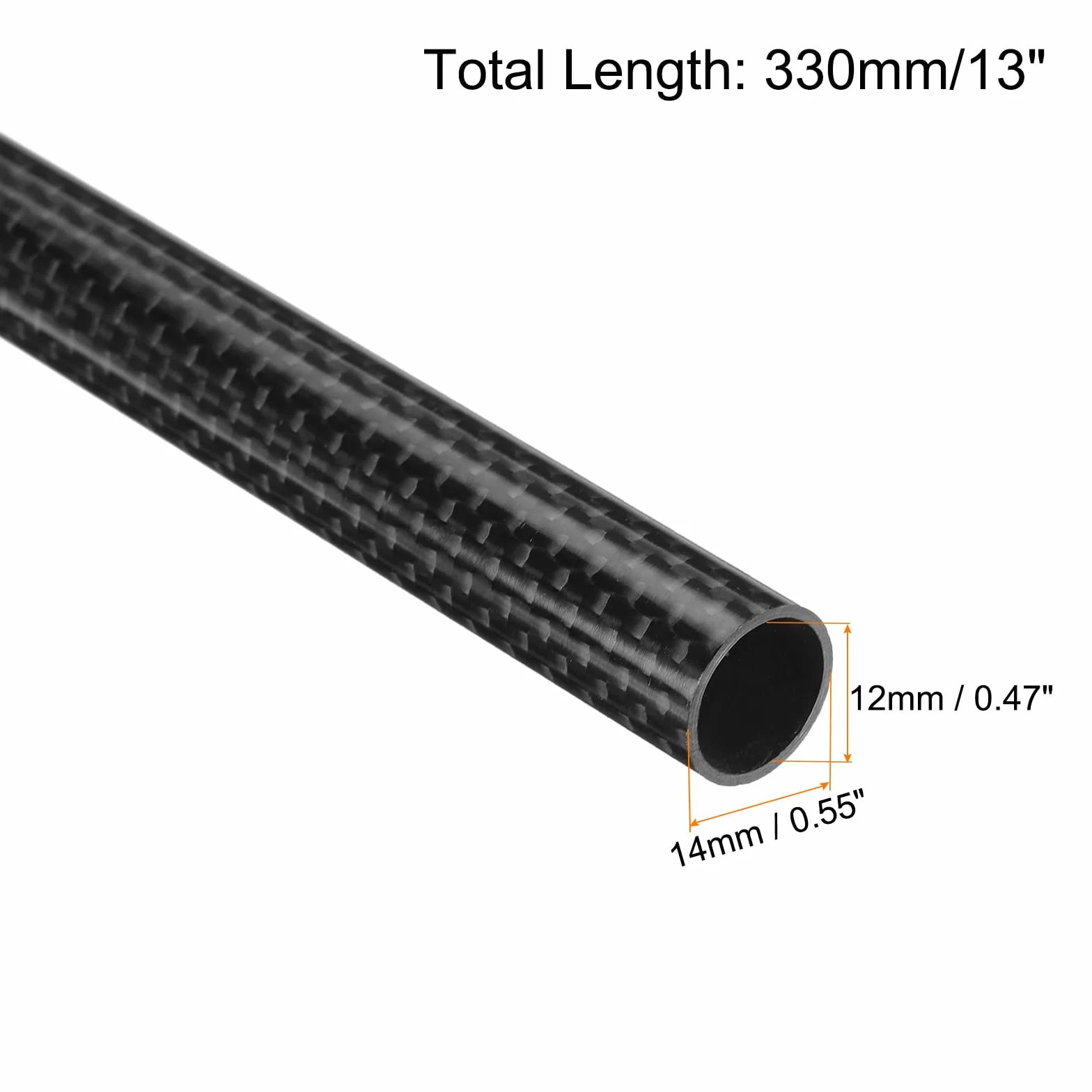 QUARKZMAN 2 sztuki rura z włókna węglowego 12 x 14 x 330 mm błyszcząca powierzchnia okrągły pręt węglowy 3K zwinięty do samolotu RC Multicopter Quadcopter