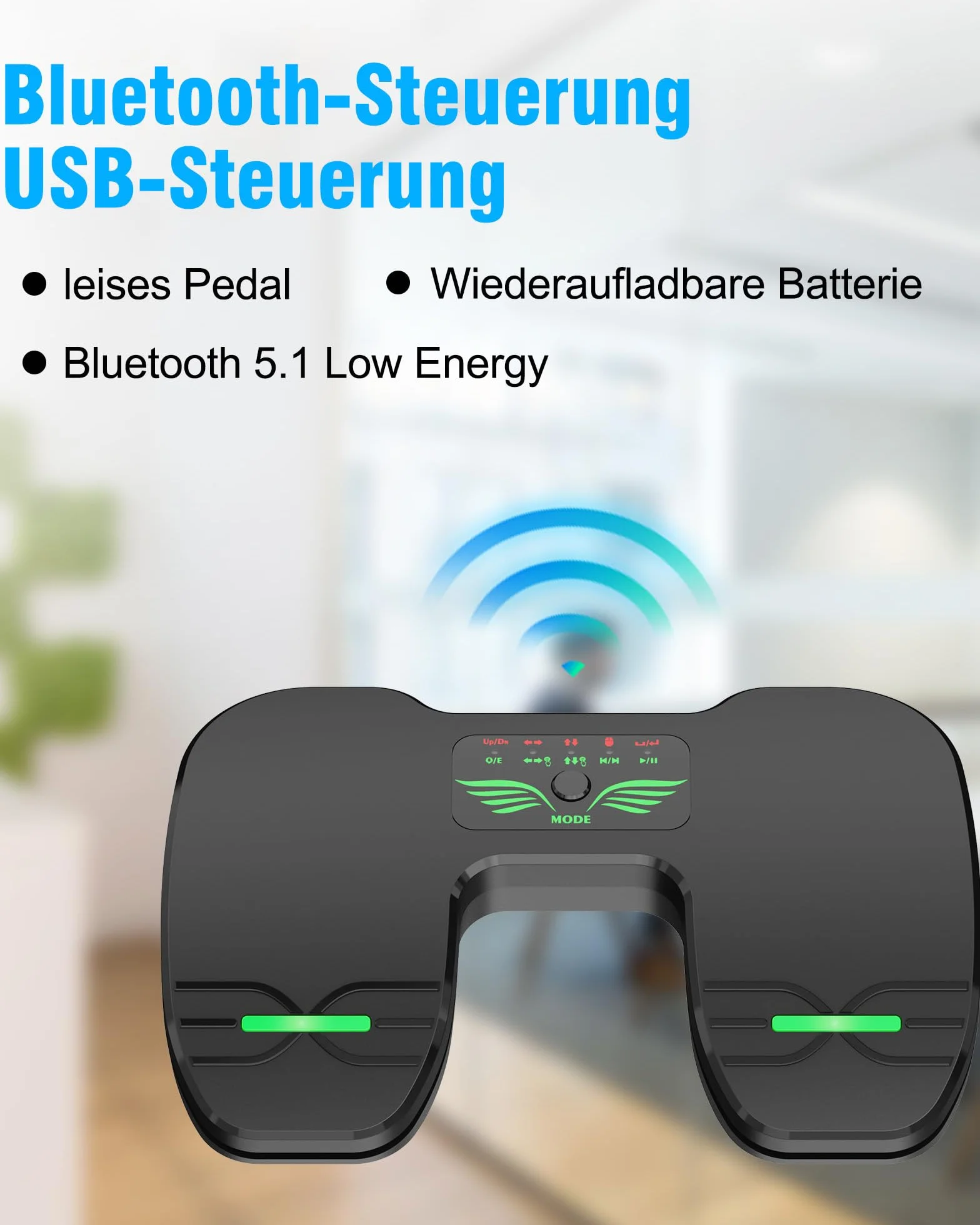 Przełącznik nożny Bluetooth do przewracania stron – kontroler do czytania muzyki z ładowaniem dla tabletów i smartfonów