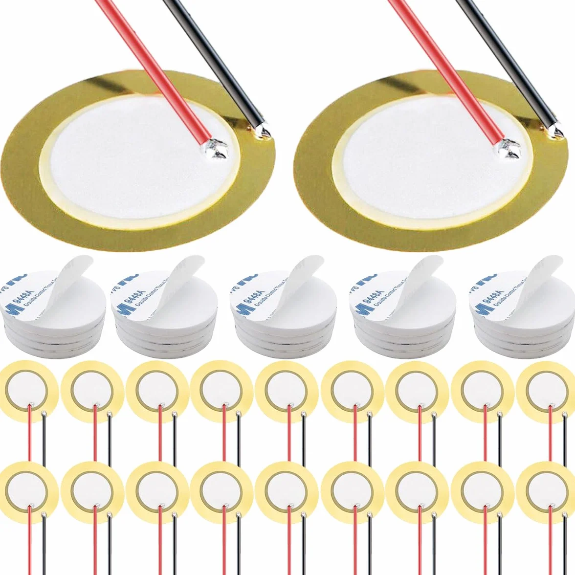 Dyski piezoelektryczne 27 mm Przetworniki piezoelektryczne z kablami 3,93" Dyski wzmacniacza piezoelektrycznego Mic Drum Trigger Acoustic Pickup Brzęczyk z naklejką piankową, 20 sztuk