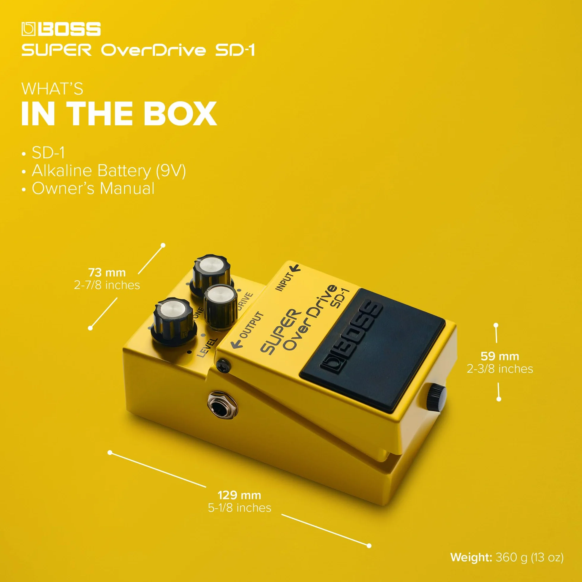 Efektu Gitarowy BOSS SD-1 SUPER OverDrive | Definiujący Gatunek Dźwięk Overdrive | Od Łagodnych do Umiarkowanych Brzmień Drive | Idealny do Użytku Wzmacniaczami typu Clean | 5-letnia Gwarancja