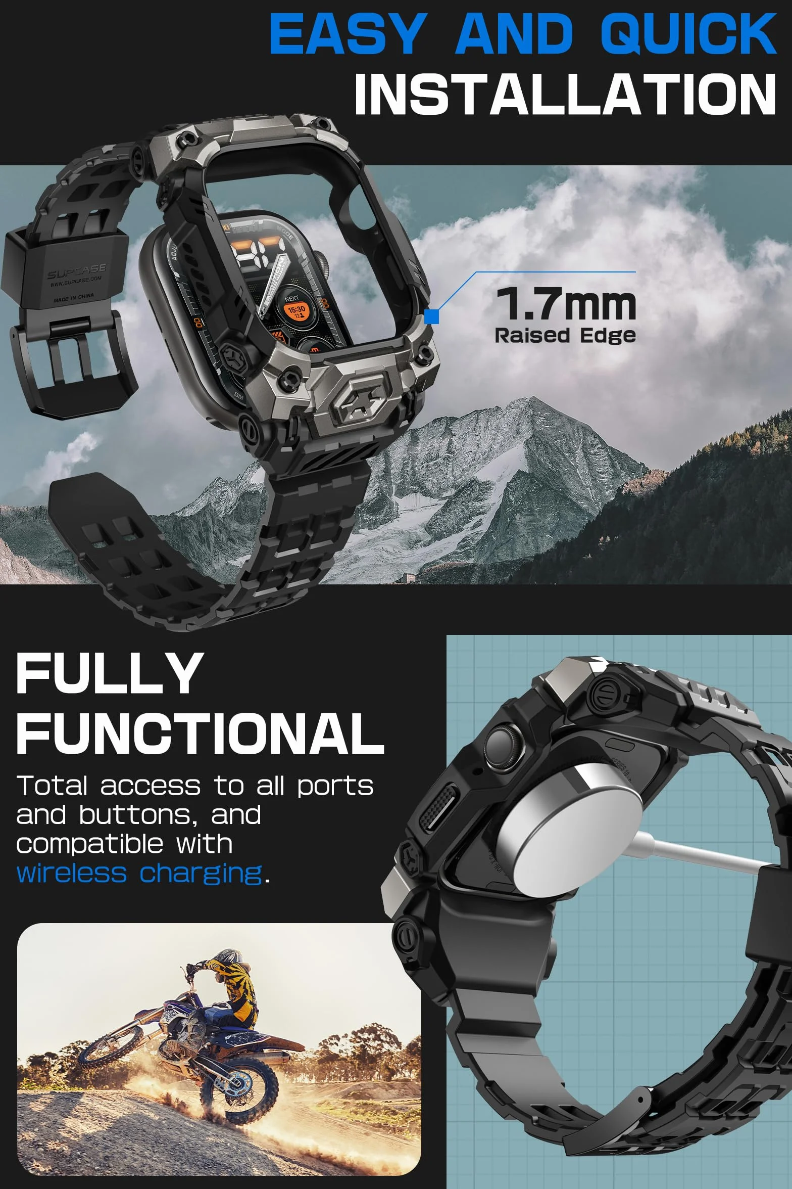 SUPCASE Etui do Apple Watch 11/10 46 mm z paskiem (ruda żuka jednorożca), [odporne na zarysowania] [ochrona klasy wojskowej] wytrzymałe sportowe męskie etui ochronne z regulowanym paskiem