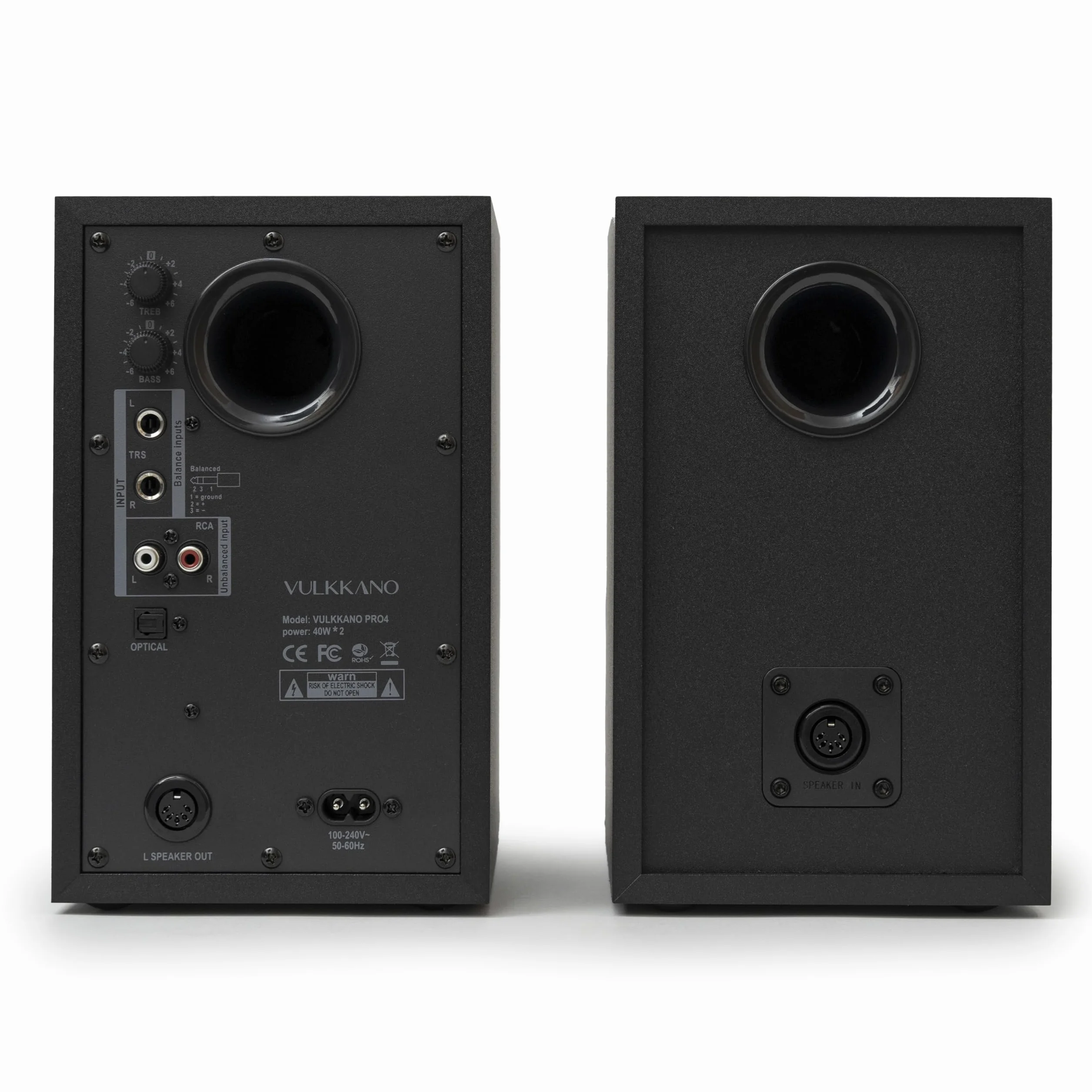 VULKKANO PRO4 monitory studyjne z 4-calowym głośnikiem niskotonowym, Bluetooth, symetrycznym wejściem TRS, RCA, wyjściem na słuchawki, AUX, optycznym, ustawieniami EQ, głośnik do monitora